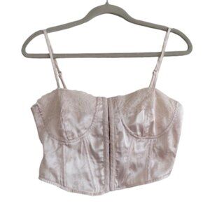 L.A. HEARTS Satin Floral Lace Up Corset Bustier Top Romantic Fairy Y2K Babydoll